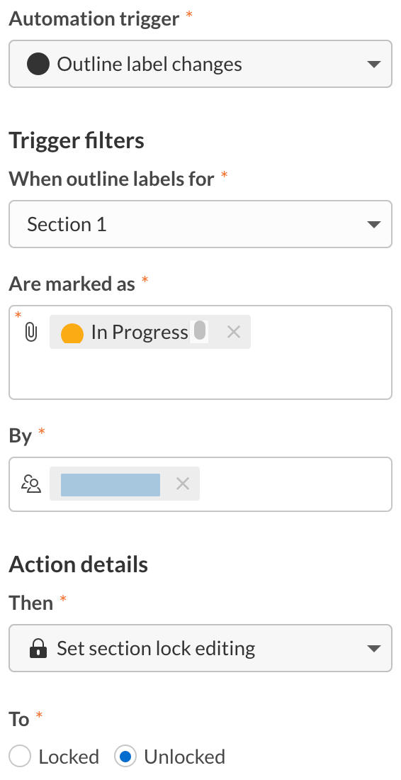 Automation that sets section lock editing to unlocked