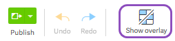 Screenshot of left end of View tab toolbar with 'Show overlays' icon called out.