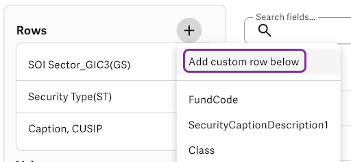 Click the plus icon and select Add custom row below