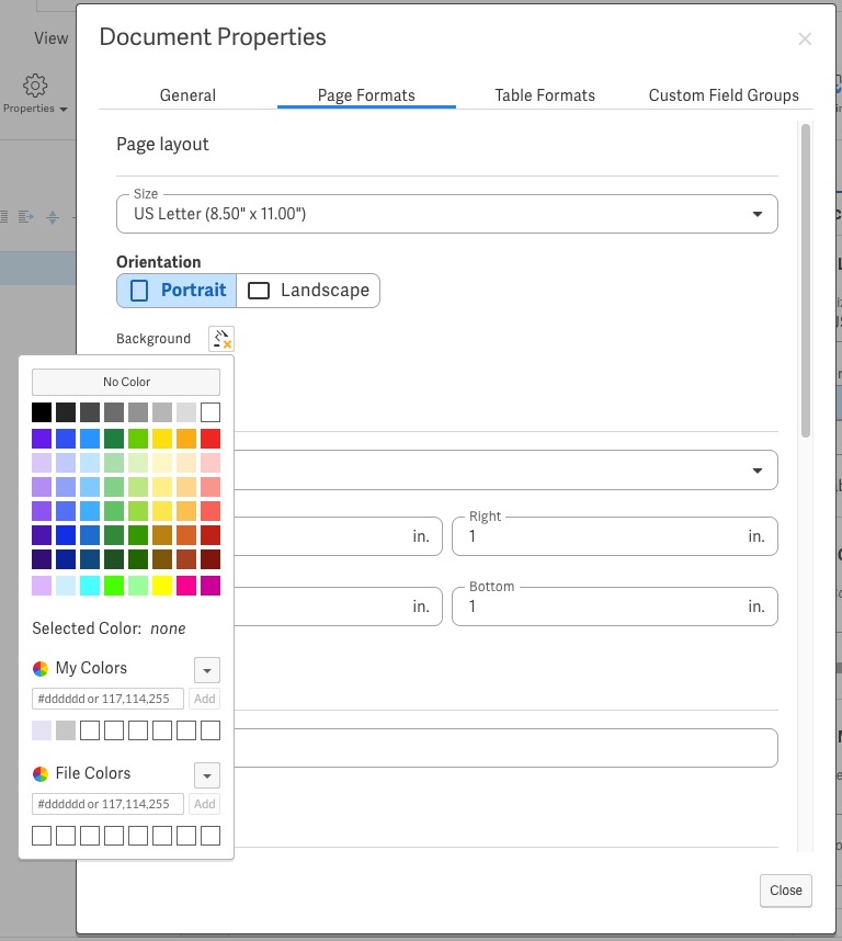 Select a color from the background color palette