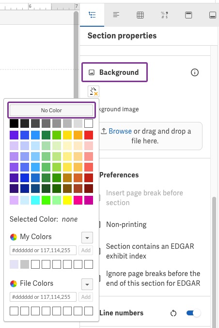 Select No Color from the color palette in Section properties