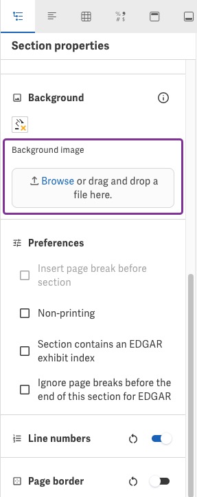 Browse for or drag and drop an image file to use for the section background