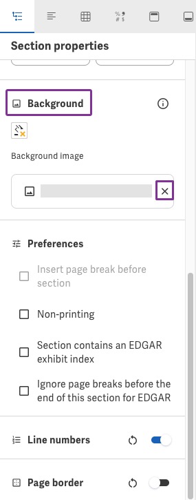 Click the X to remove the section background image