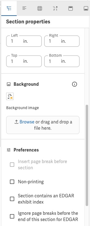 Section properties can be accessed in the right hand panel