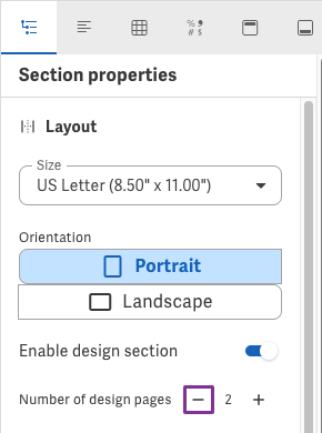 Decrease number of design pages in the Section properties panel