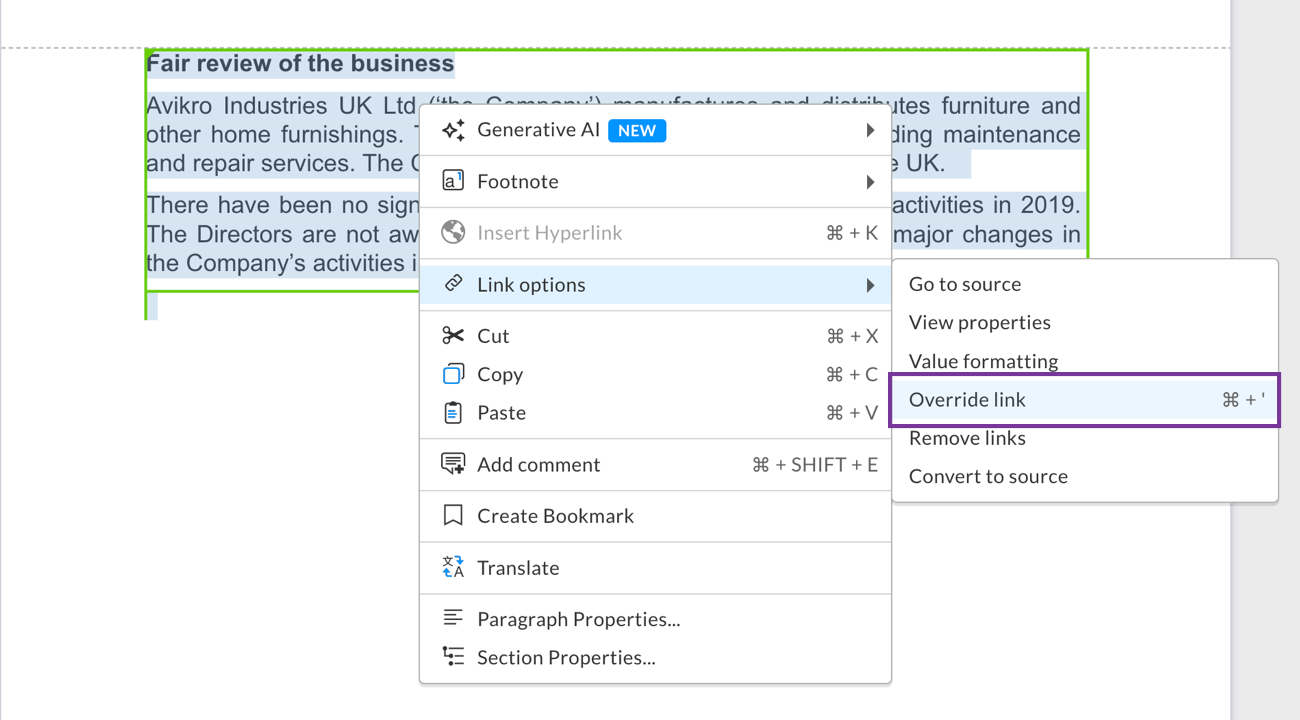 right click and select Override Link
