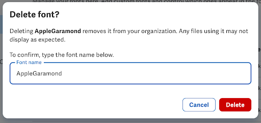 Confirmation dialog to permanently delete the font