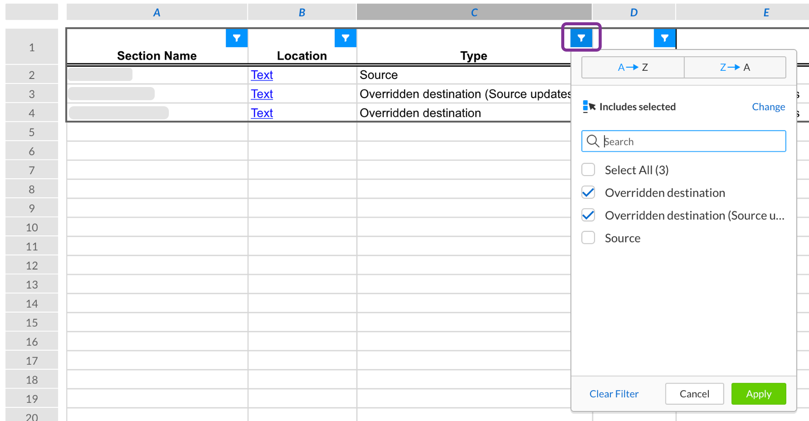 filter the Type column to show only overrides