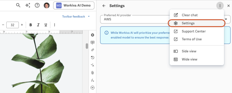Preferred AI Provider setting has moved to Workiva AI Companion - Visual - New Home for AI Provider Preference.png