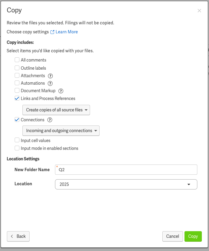Copy options