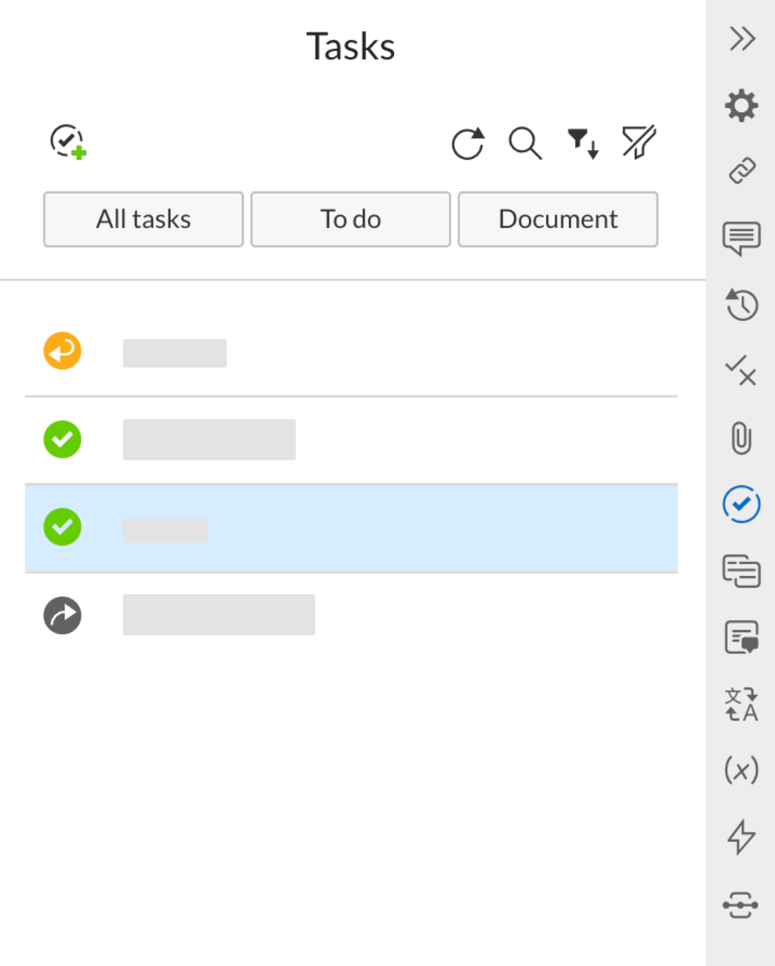 you can also access tasks from within a file by clicking the Tasks icon in the right panel