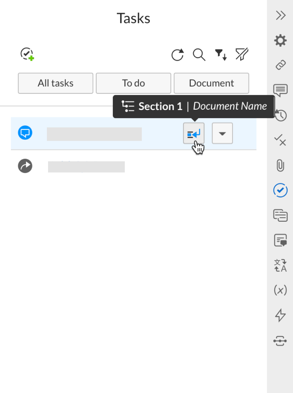 Click the Go to task icon to move to the task in the file