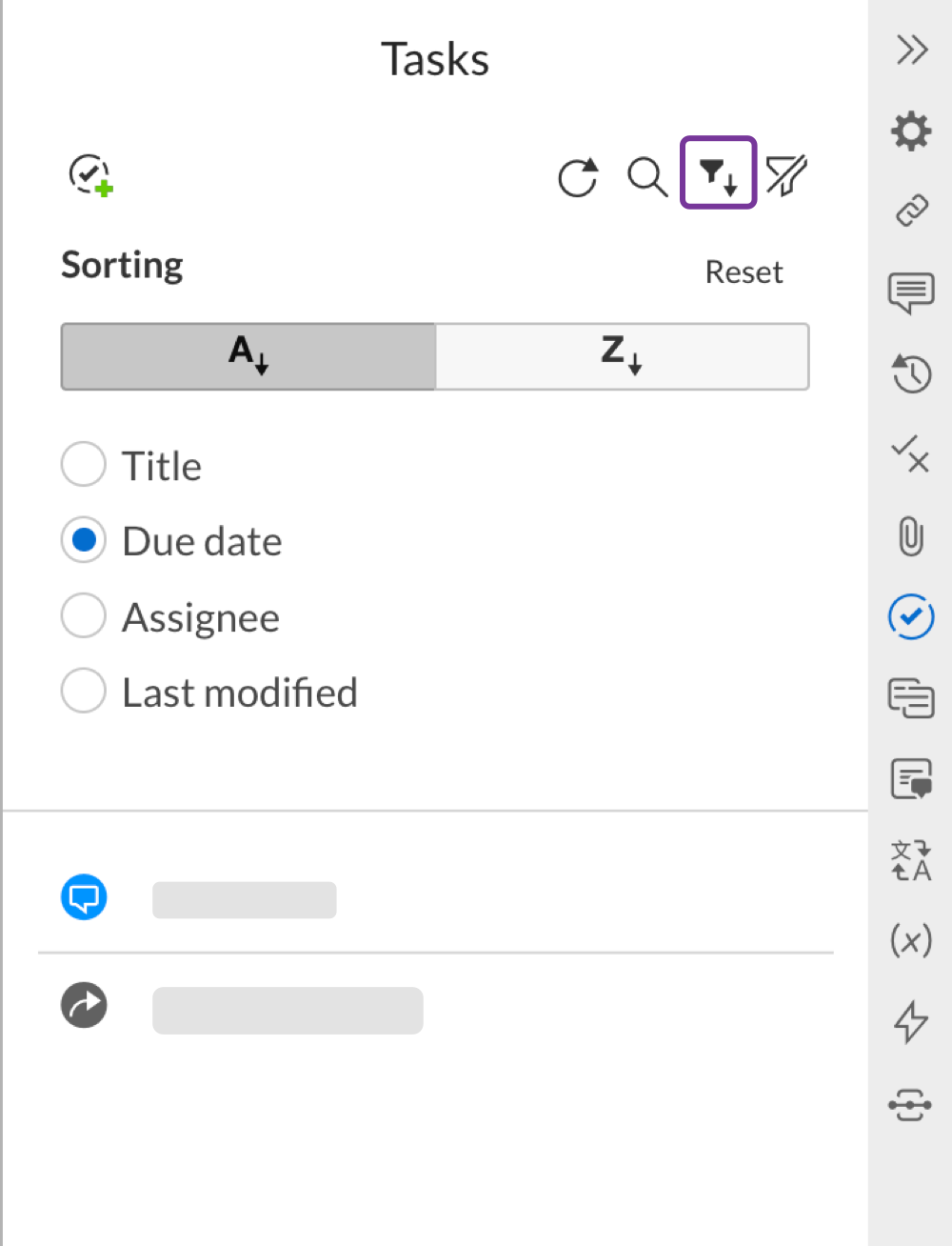 Click the Sort icon to organize how your tasks are displayed
