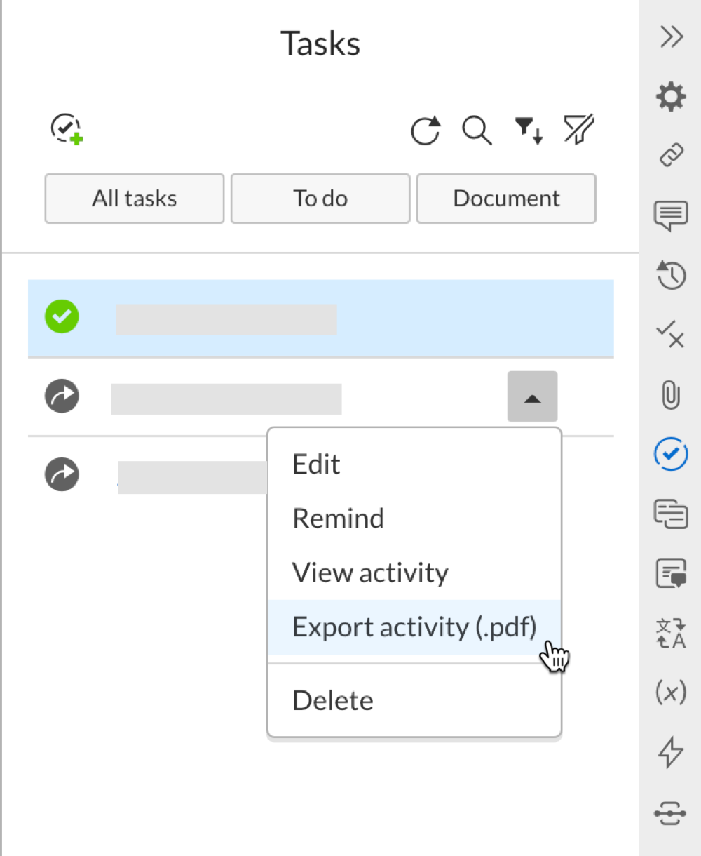 Select Export activity from the drop-down options
