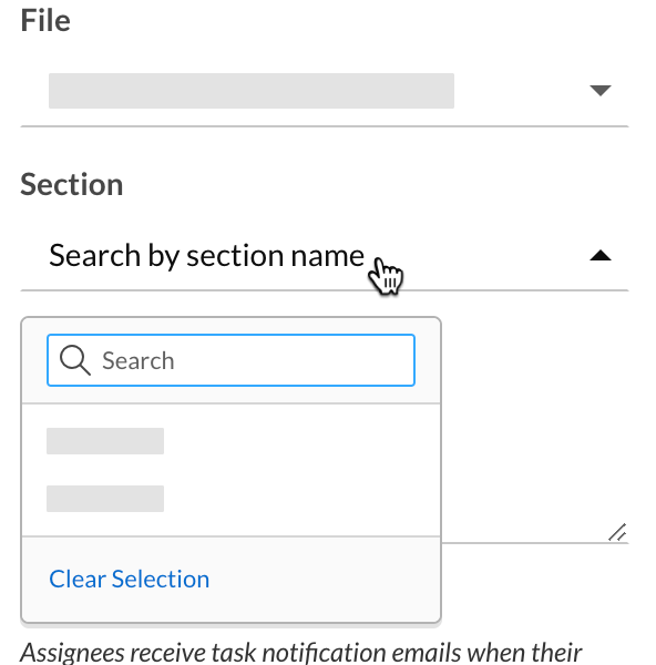 Add a file and section to assign a location in the file