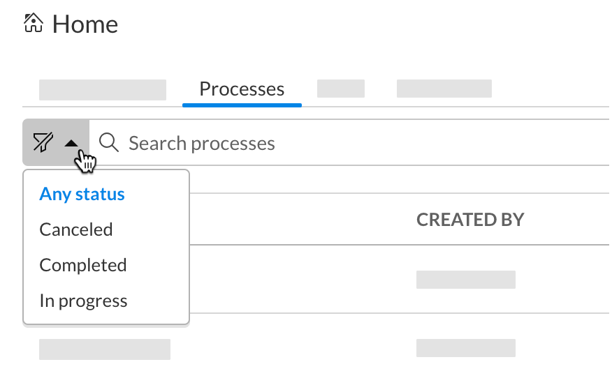 Use the filter to select which processes to display