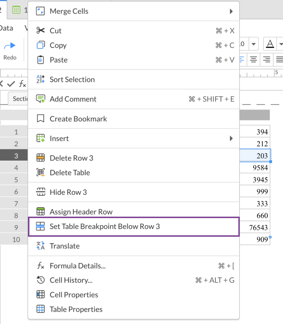 Setting header rows