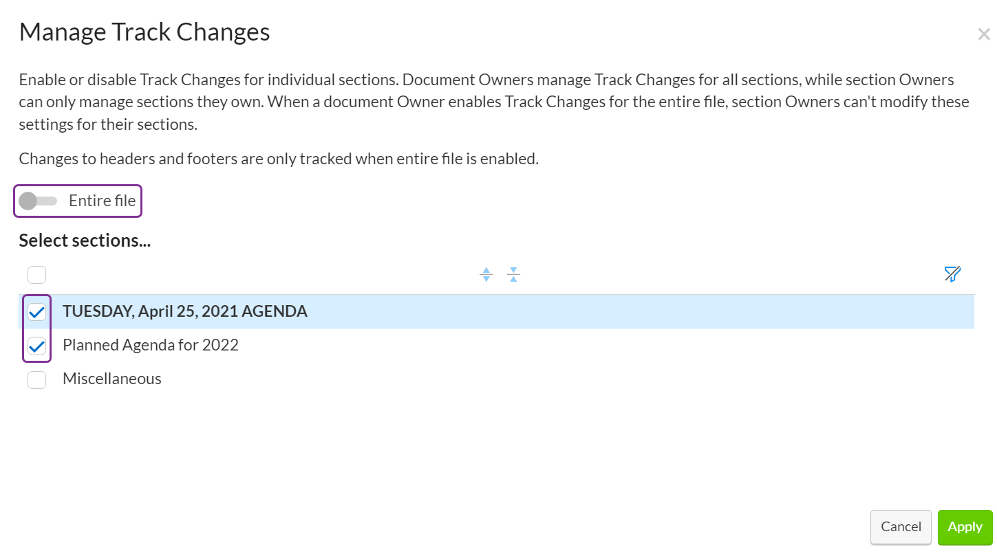 Track changes in Documents Support Center