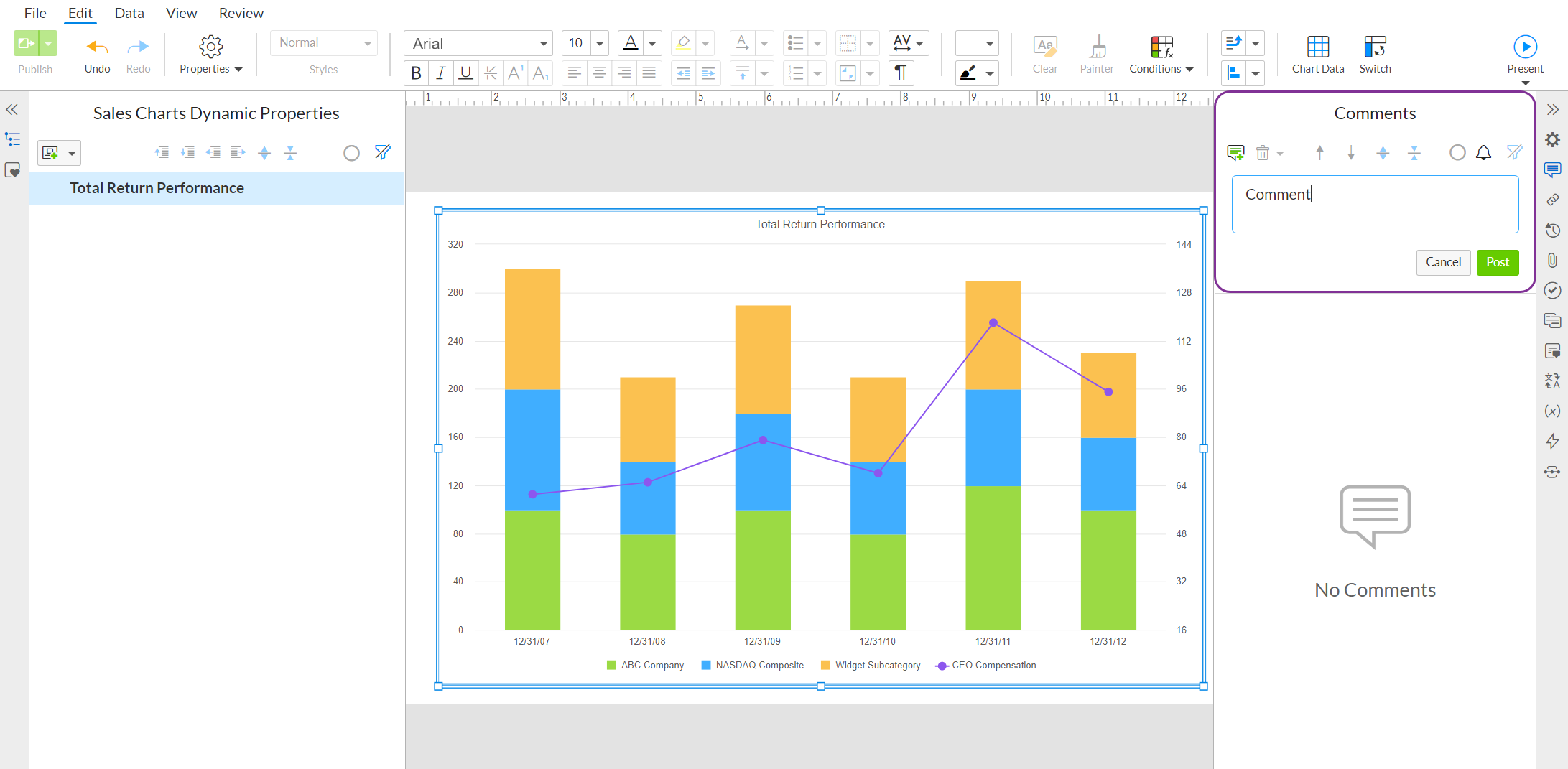 Comments in charts – Support Center